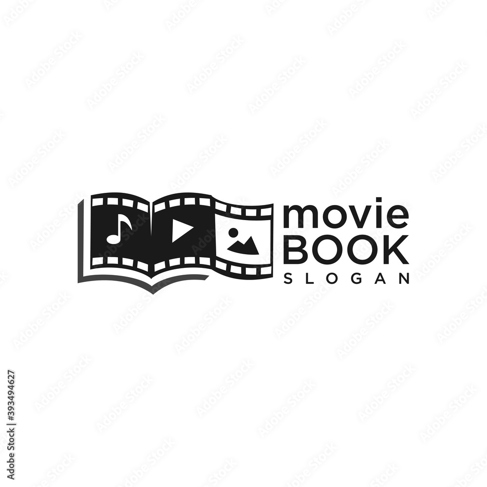 Film Movie Book logo Cinema Symbol Stock Vector. Library movie logo flat icon. Film Education logo Design Template