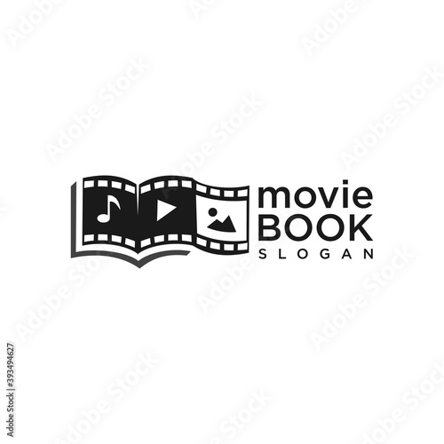 Film Movie Book logo Cinema Symbol Stock Vector. Library movie logo flat icon. Film Education logo Design Template