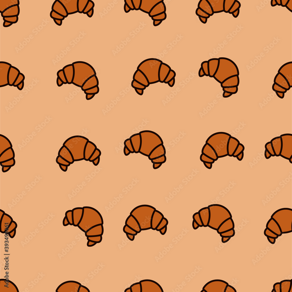 Croissant seamless pattern on brown background for bakery, cafe, loaf store, bread house, coffee shop, food market. packaging design wrapping paper and background design Croissant seamless pattern on brown background for bakery, cafe, loaf store, bread house, coffee shop, food market. packaging design wrapping paper and background design