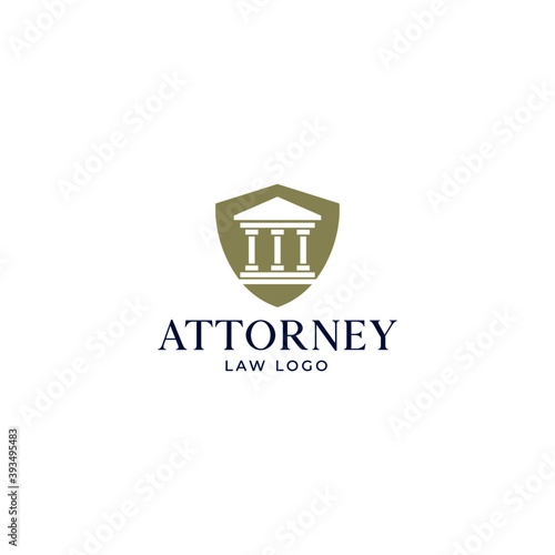 Justice law firm logo, law firm legal symbol, isolated on white background. Vector logo eps 10. Shield and pillars symbol.