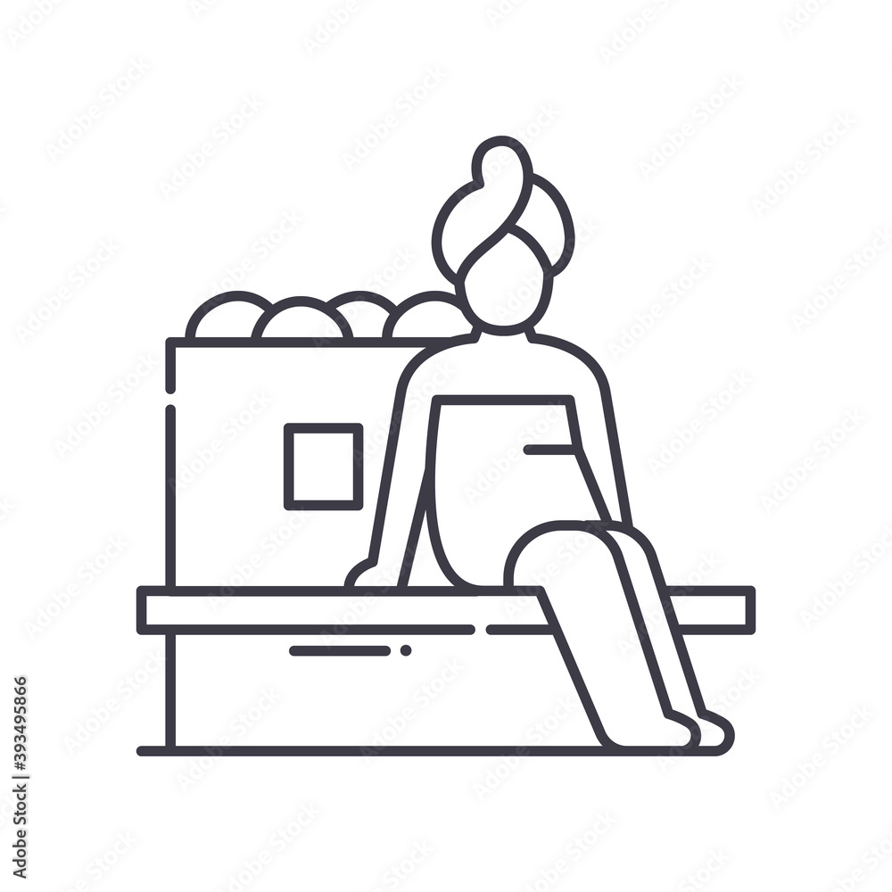 Sauna person icon, linear isolated illustration, thin line vector, web design sign, outline concept symbol with editable stroke on white background.