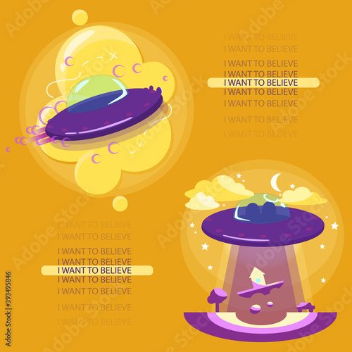 Unidentified flying object. UFO illustration. I want to believe.