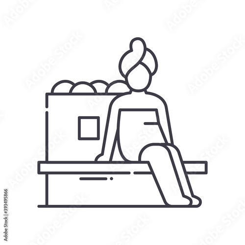 Sauna person icon, linear isolated illustration, thin line vector, web design sign, outline concept symbol with editable stroke on white background.