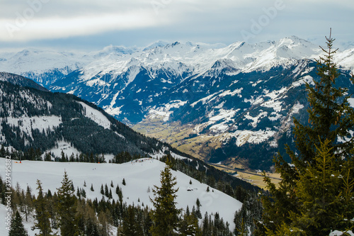 Winter landscape with panorama of winter sports region Bad Gastein, Austrian Alps