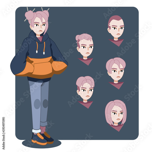 Variations of hairstyles. The character is a girl.