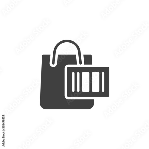 Shopping bag and barcode vector icon. filled flat sign for mobile concept and web design. Shop discount glyph icon. Symbol, logo illustration. Vector graphics