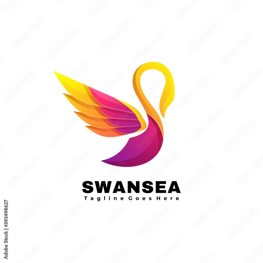 Obraz premium Vector Logo Illustration Swan Sea Gradient Colorful Style.