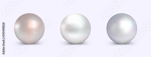 Pearl set for use in logo and emblem or in decoration design. Vector realistic clipart. Elegant pearls collection.