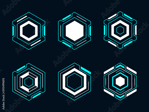 Hexagon futuristic frame hud. Abstract geometric shape vector design for digital technology.