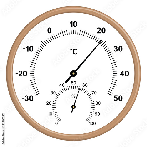 Dial thermometer hygrometer. Measuring instruments. Vector illustration