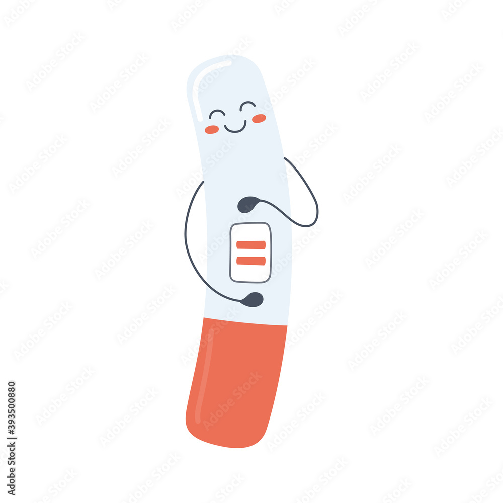 Happy pregnancy test with positive result as a two lines. Planning a baby. Isolated vector illustration on white background Happy pregnancy test with positive result as a two lines. Planning a baby. Isolated vector illustration on white background