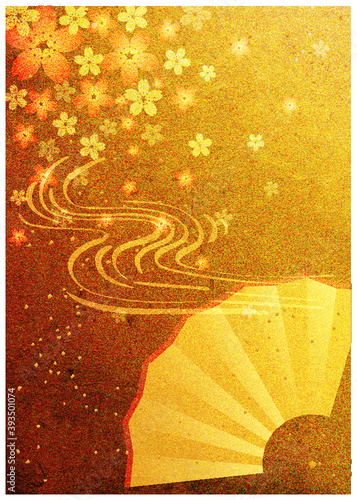 桜と扇_金箔_縦背景