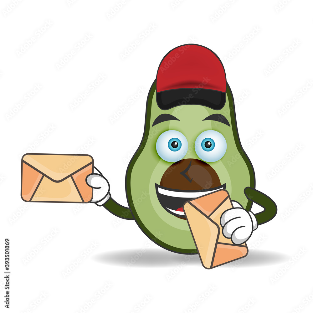 The Avocado mascot character becomes a mail deliverer. vector illustration The Avocado mascot character becomes a mail deliverer. vector illustration
