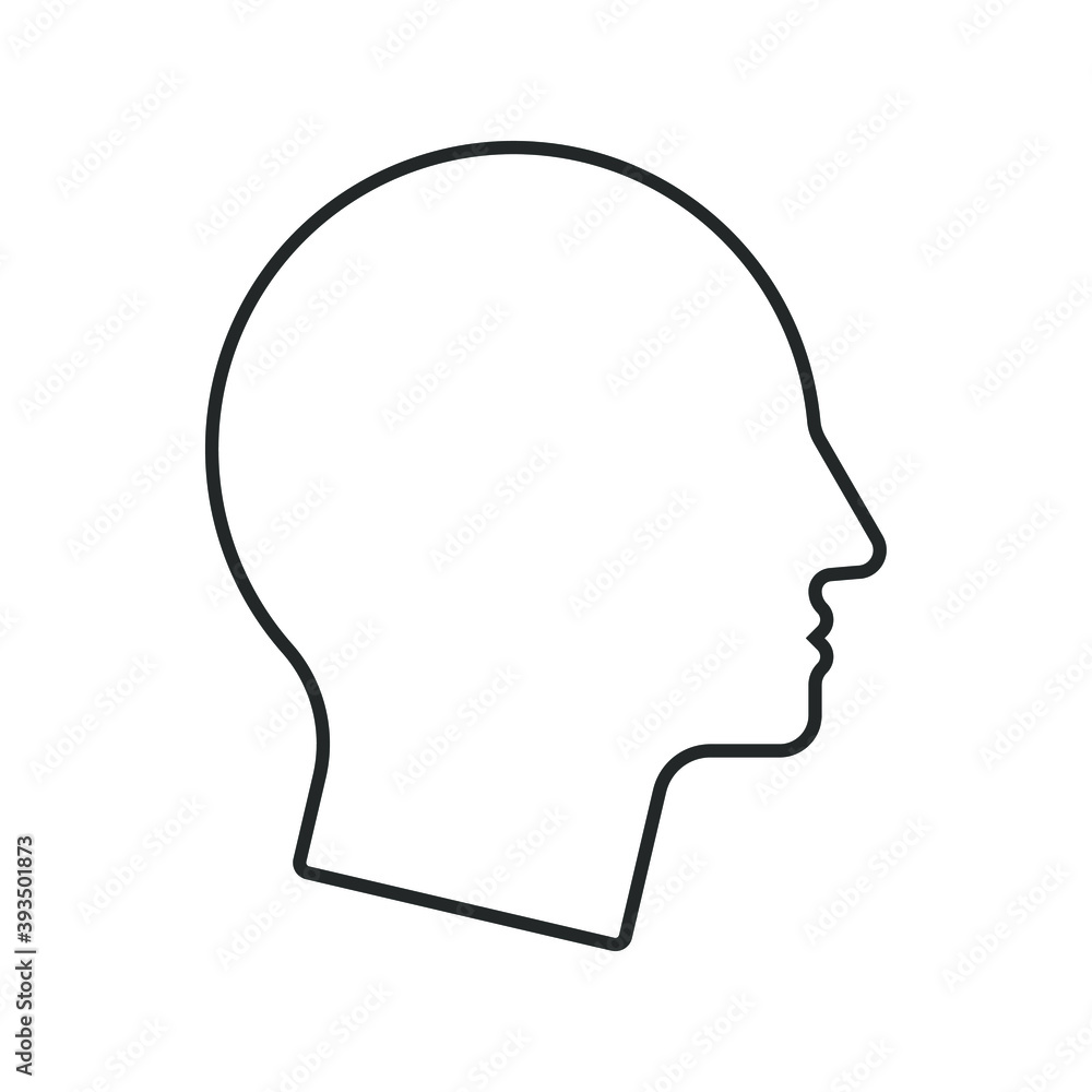Human head shape vector icon. Person side profile silhouette sign. Man face symbol. Avatar portrait logo. Clip-art illustration. Isolated on white background.