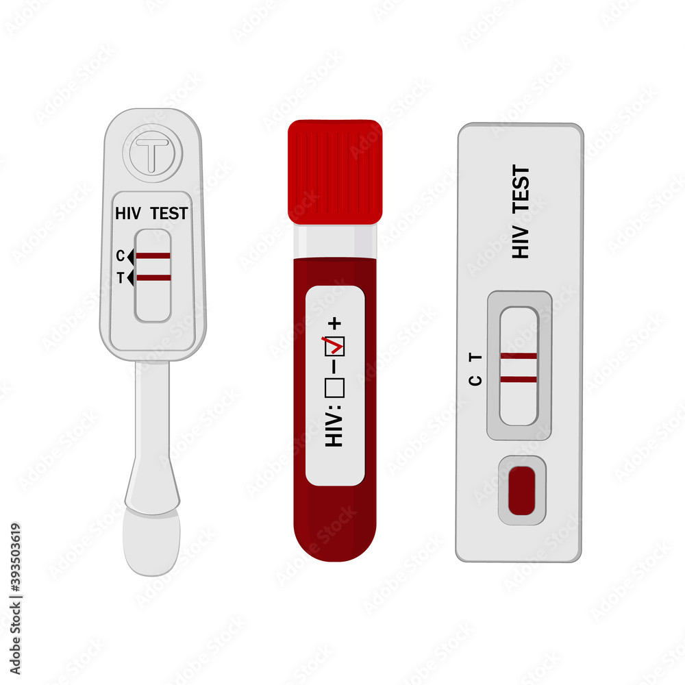 Set of 3 tests for HIV infection and AIDS, blood test in vitro, color