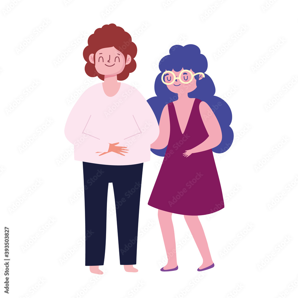 happy man and woman couple character standing isolated white background happy man and woman couple character standing isolated white background