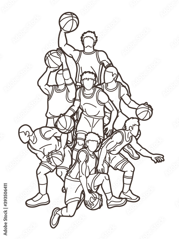 Basketball players action cartoon graphic vector