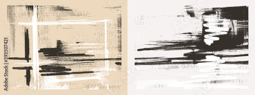 Cross hatching paint strokes on canvas. Oil, acrylic paint textures. Set of two abstract grungy backgrounds	