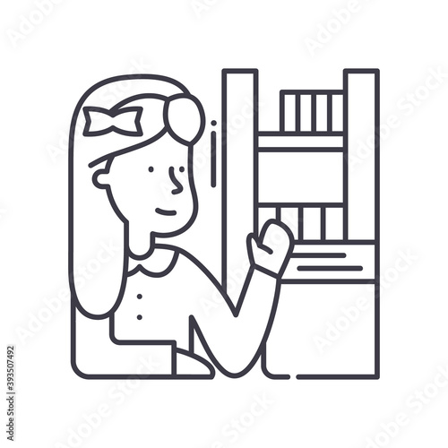 Librarian icon, linear isolated illustration, thin line vector, web design sign, outline concept symbol with editable stroke on white background.