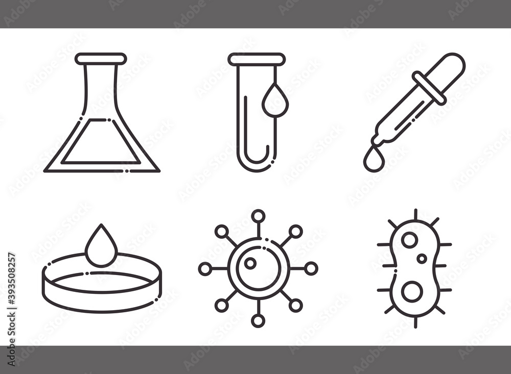 biology chemistry flasks virus bacteria science element line icons set style biology chemistry flasks virus bacteria science element line icons set style