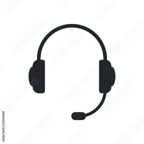 Headphones with microphone vector icon. Headset symbol. Earphone sign. Volume and audio sound logo. Radio and podcast clip-art silhouette. Isolated on white background.