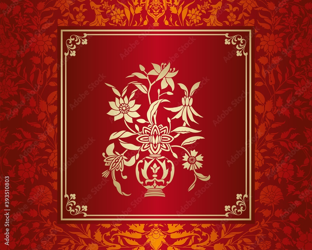 wedding card design, paisley floral pattern , India	