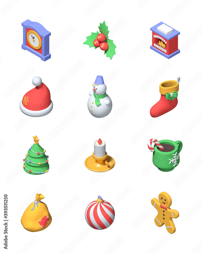 Merry Christmas and Happy New Year - modern colorful 3d icons set