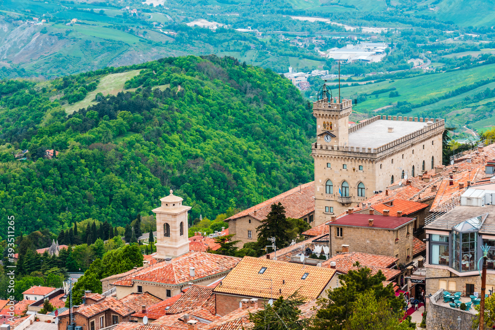 Panorama of the castles and the village of San Marino