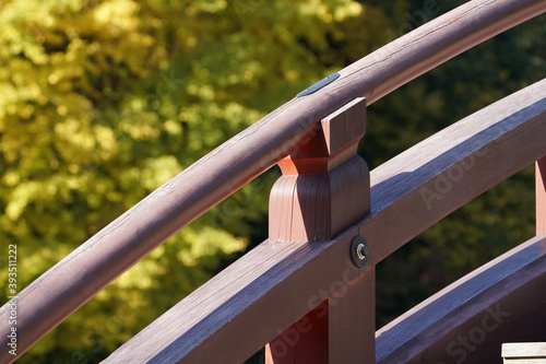 traditional handrail and autumn leaves