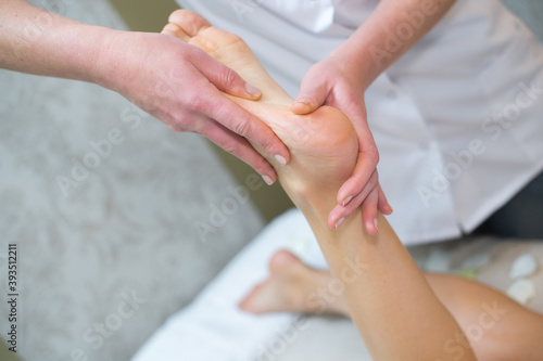 close up view of a professional foot massage