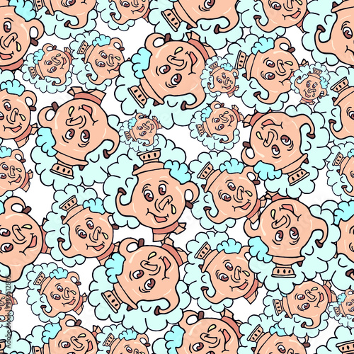 samovar seamless pattern vector cartoon. Russian style, steam from a samovar, tea time