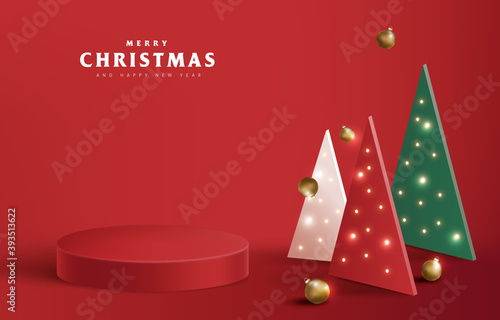 Merry Christmas banner with product display cylindrical shape