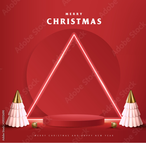 Merry Christmas banner with product display cylindrical shape