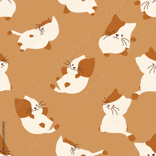 Animal seamless pattern, various poses of cute cat in brown tone