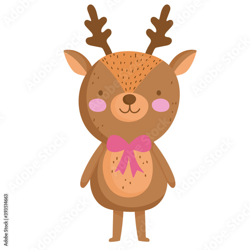 merry christmas  cute reindeer with bow celebration icon isolation