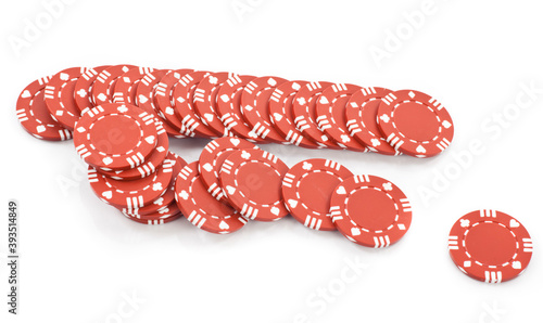 Colorfil poker chips isolated on white background.