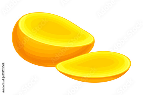 Ripe Orange Mango Fruit Cut in Halves Vector Illustration