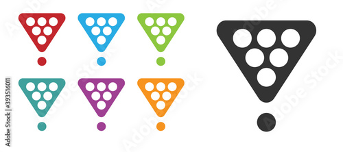 Black Billiard balls in a rack triangle icon isolated on white background. Set icons colorful. Vector Illustration.