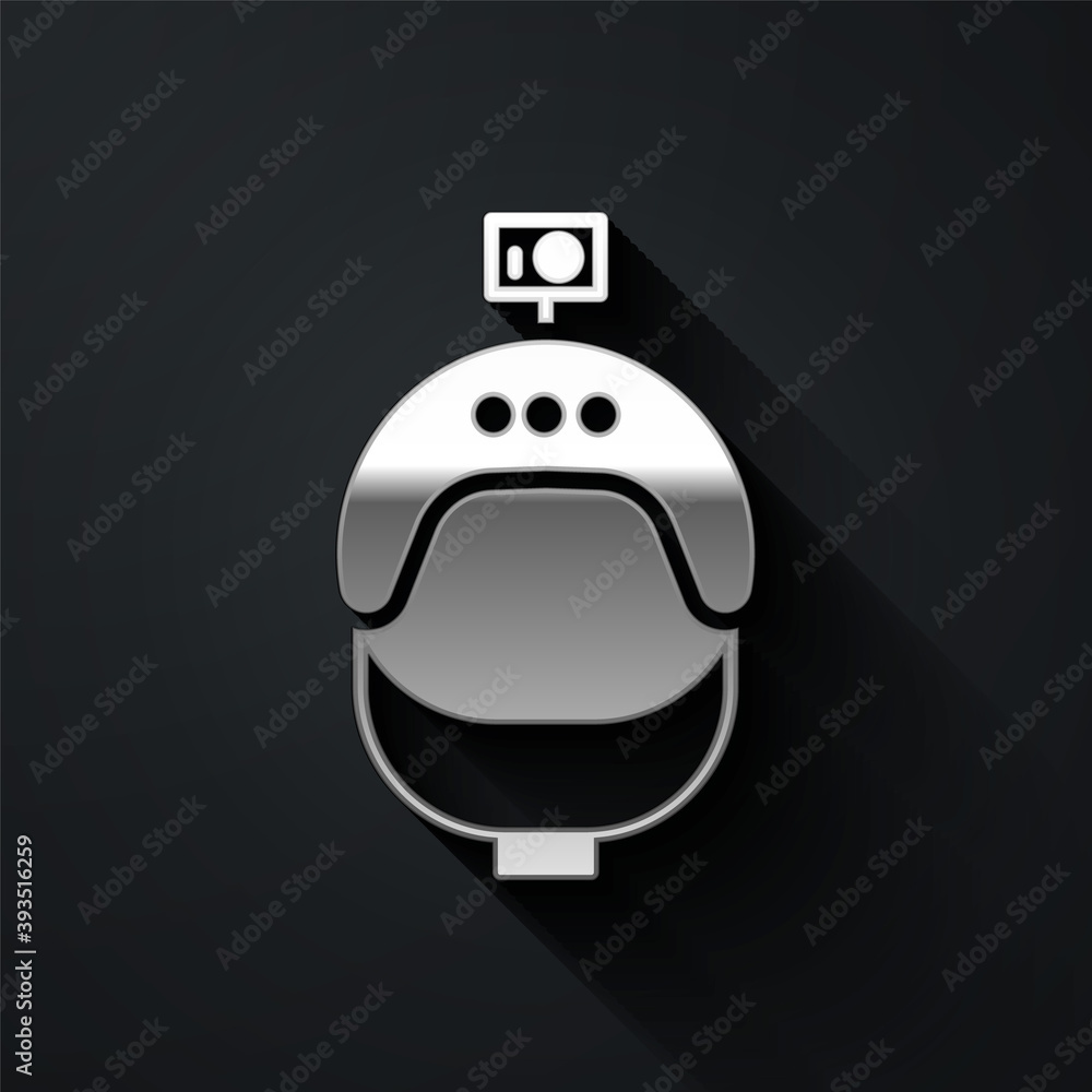 Silver Helmet and action camera icon isolated on black background. Long shadow style. Vector Illustration. Silver Helmet and action camera icon isolated on black background. Long shadow style. Vector Illustration.