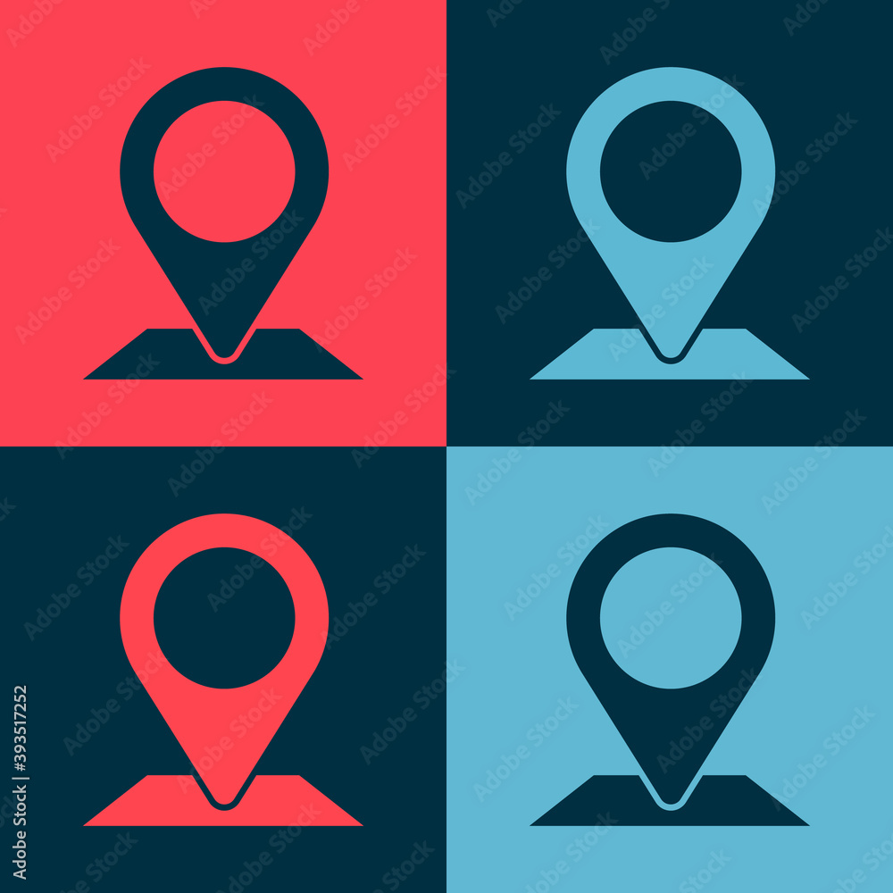 Pop art Map pin icon isolated on color background. Navigation, pointer, location, map, gps, direction, place, compass, search concept Vector Illustration Pop art Map pin icon isolated on color background. Navigation, pointer, location, map, gps, direction, place, compass, search concept Vector Illustration