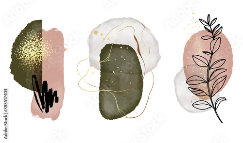 Abstract art watercolor minimalist print, boho frame shapes minimal artwork. Plant Art design for logo, wall print, social media, cover, wallpaper, Minimal and natural wall art