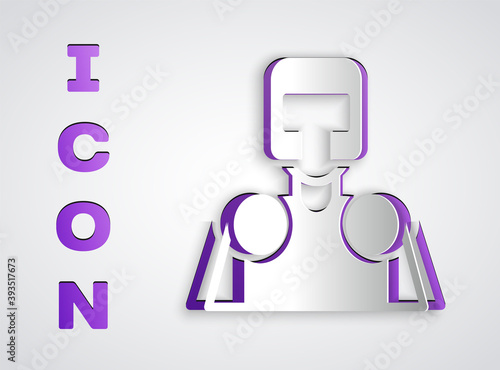 Paper cut Medieval knight icon isolated on grey background. Paper art style. Vector.