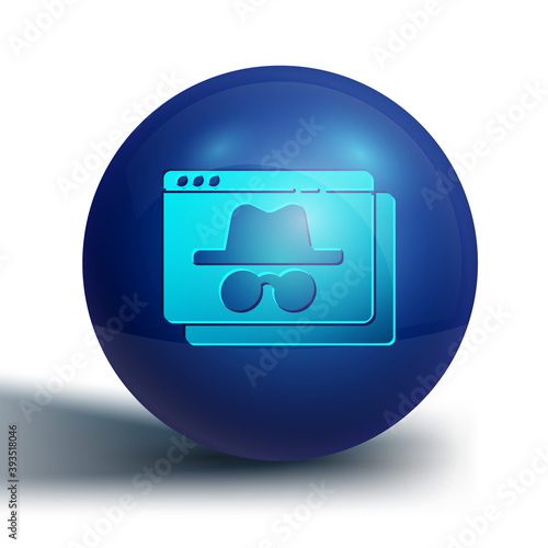 Blue Browser incognito window icon isolated on white background. Blue circle button. Vector.
