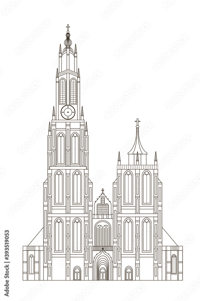 Vector illustration of Cathedral of Our Lady, Antwerp, Belgium
