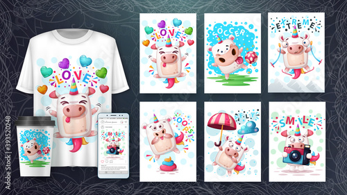 Set animals illustration, cartoon magic unicorn