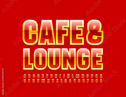 Vector bright logo Cafe & Lounge. Red and Yellow glossy Font. Modern Alphabet Letters and Numbers set