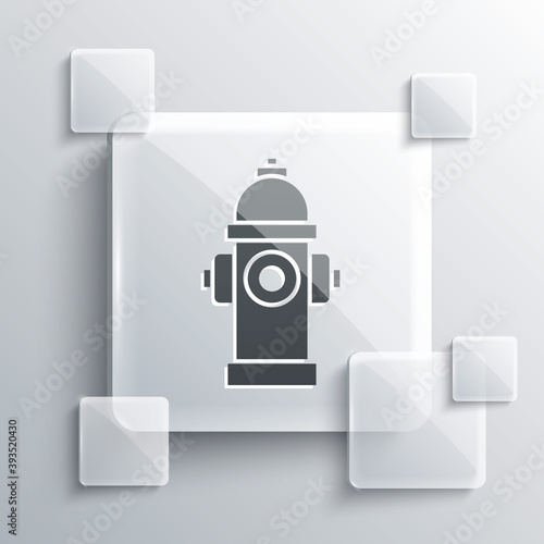 Grey Fire hydrant icon isolated on grey background. Square glass panels. Vector.