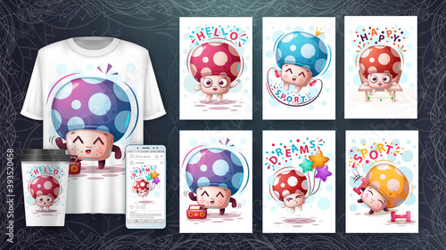 Cartoon illustrtion - set mushroom card
