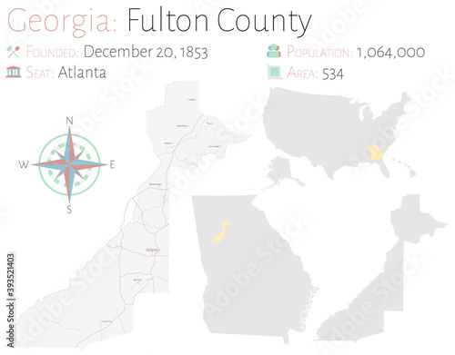 Large and detailed map of Fulton county in Georgia, USA.