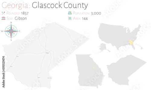 Large and detailed map of Glascock county in Georgia, USA.